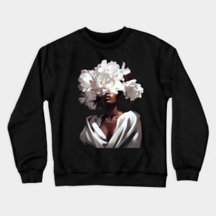 White Flower On Black Women Crewneck Sweatshirt